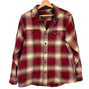 Orvis Red Plaid Heavy Weight Button Down Flannel With Pockets Unisex